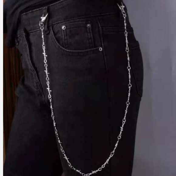 Style 22" Silver Chrome Barb Wire Biker Trucker Jean Wallet Key Chain Punk Rock - Picture 2 of 5